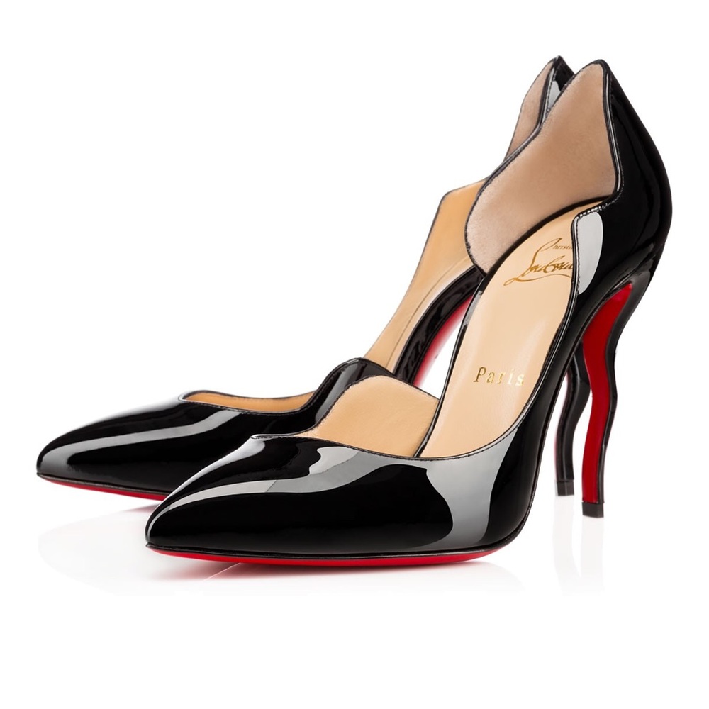 Christian Louboutin Dalida 100mm black patent pumps with wavy heel